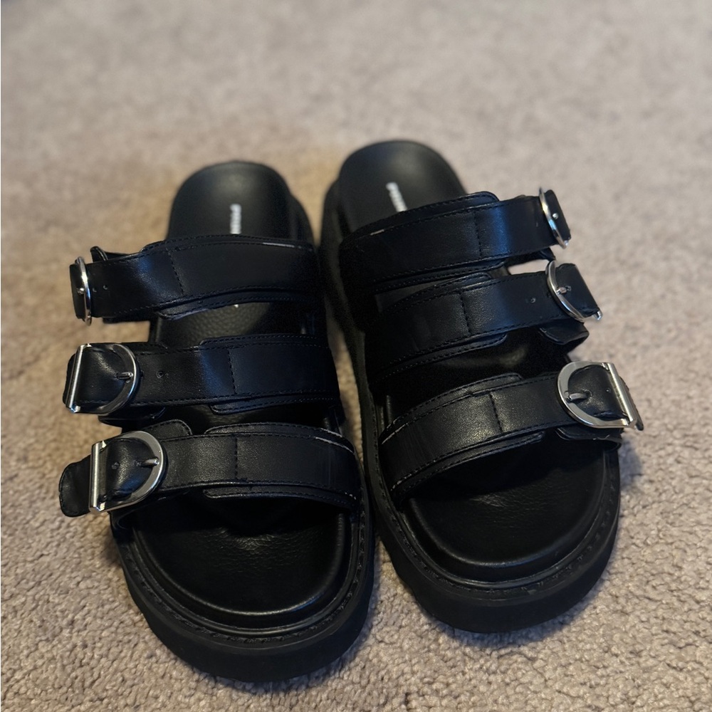 Princess Polly Black Buckle Sandals